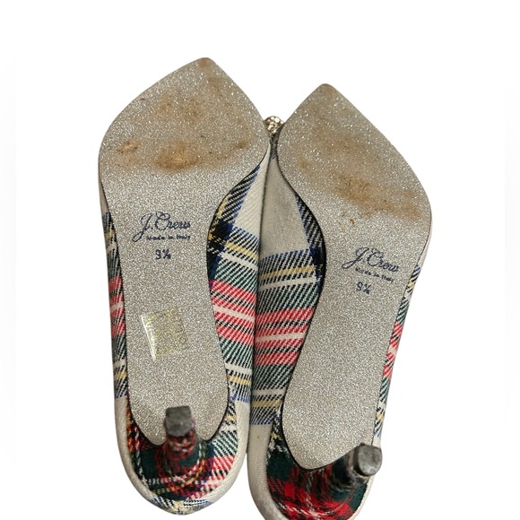 J. Crew Colette Stewart Snowy Tartan Plaid Heels with Glitter Bow - Picture 5 of 9